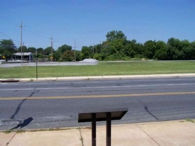 Willow Lane Park Marker with todays view of were the ball field once stood image. Click for full size.