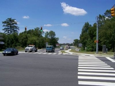 Freedom Hill Marker, looking west along NC 33 at Mutual Blvd. US 258 image. Click for full size.
