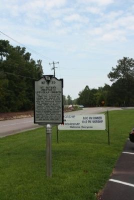 St. Peter's (Meetze's) Lutheran Church Marker, seen looking north along St. Peter's Church Road. Click for full size. St. Peter's (Meetze's) Lutheran Church Marker, seen looking north along St. Peter's Church Road image. Click for full size.