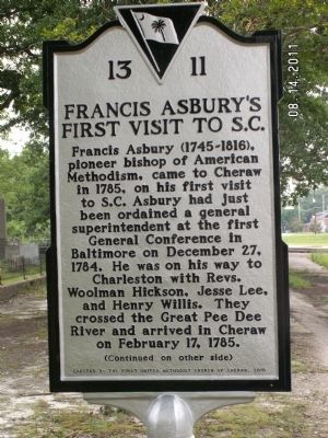 Francis Asbury's First Visit to S.C. Marker image. Click for full size.