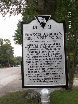 Francis Asbury's First Visit to S.C. Reverse image. Click for full size.
