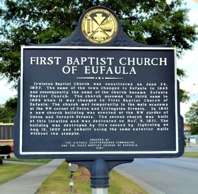 Frst Baptist Church of Eufaula Marker image. Click for full size.