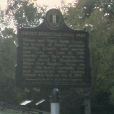 Lincoln Homestead State Park Marker (obverse). Click for full size. Lincoln Homestead State Park Marker (obverse) image. Click for full size.
