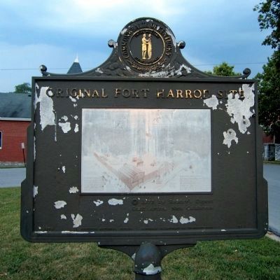 Original Fort Harrod Site Marker (reverse) image. Click for full size.