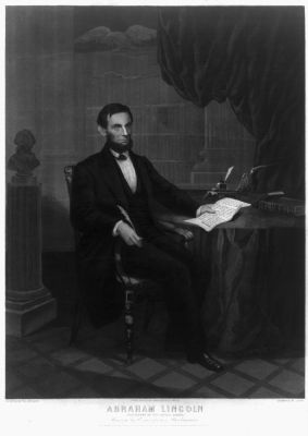 Abraham Lincoln. President of the United States. Signing the Emancipation Proclamation image. Click for full size.