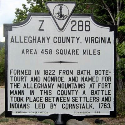 Alleghany County, Virginia Marker (reverse) image. Click for full size.