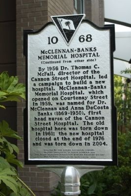 McClennan Banks Memorial Hospital Marker image. Click for full size.