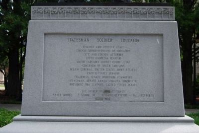 Strom Thurmond Statue Base<br>West Inscription<br>Statesman - Soldier - Educator image. Click for full size.