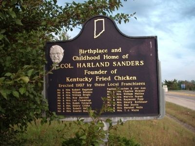 Obverse Side - - Birthplace and Childhood Home of Col. Harland Sanders Marker image. Click for full size.