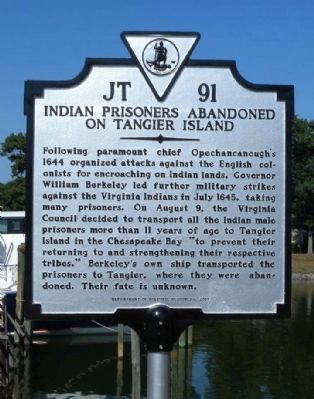 Indian Prisoners Abandoned on Tangier Island Marker image. Click for full size.