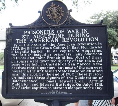 Prisoners of War in St. Augustine During the American Revolution Marker image. Click for full size.