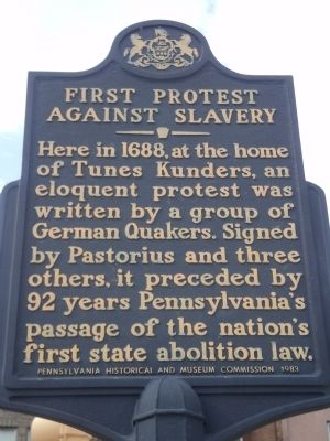 First Protest against Slavery Marker image. Click for full size.