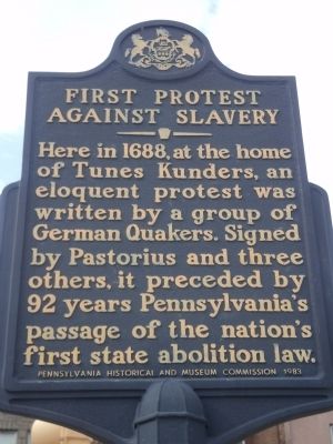 First Protest against Slavery Marker image. Click for full size.