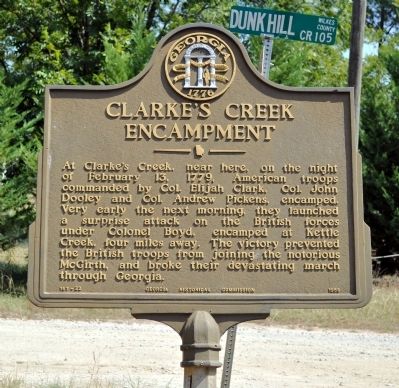 Clarke’s Creek Encampment Marker. Click for full size. Clarke’s Creek Encampment Marker image. Click for full size.