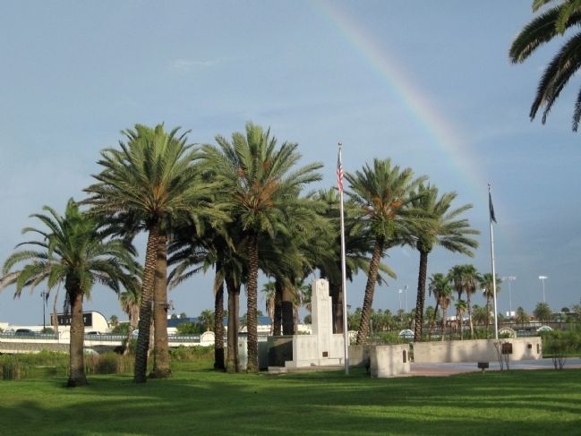 Rainbow over the Veterans Memorial Plaza image. Click for full size.