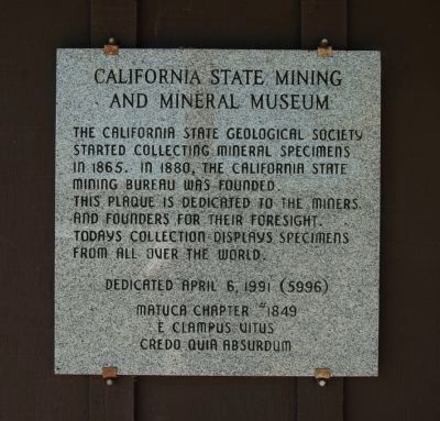 California State Mining and Mineral Museum Marker image. Click for full size.