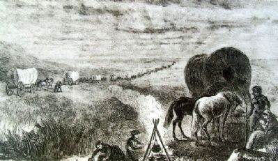 Lithograph on The Overland Trails Marker image. Click for full size.