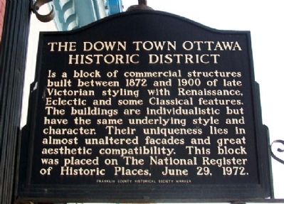 The Down Town Ottawa Historic District Marker image. Click for more information.