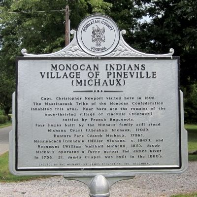 Monocan Indians Village of Pineville (Michaux) Marker image. Click for full size.