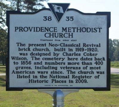 Providence Methodist Church Marker, rear text. Click for full size. Providence Methodist Church Marker, rear text image. Click for full size.