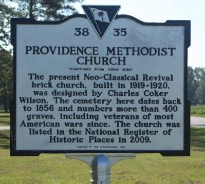 Providence Methodist Church Marker, rear text image. Click for full size.