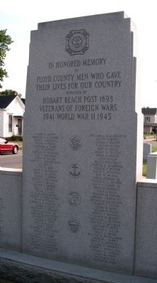 Obverse - Center Panel - - Floyd County Honor Roll & Veterans Memorial Marker. Click for full size. Obverse - Center Panel - - Floyd County Honor Roll & Veterans Memorial Marker image. Click for full size.