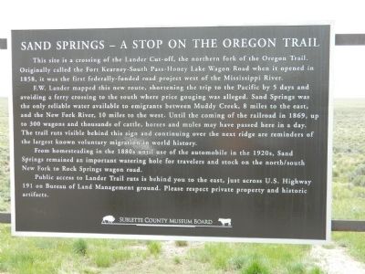 Sand Springs - A Stop on the Oregon Trail Marker image. Click for full size.