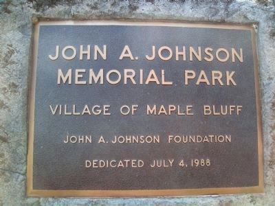 Plaque at nearby park named for John A. Johnson image. Click for full size.