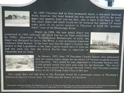 The first steam-powered locomotive reached Cheyenne on November 14, 1867 Marker image. Click for full size.