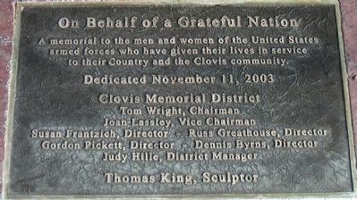 Clovis Veterans Memorial Marker image. Click for full size.