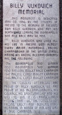 Billy Vukovich Memorial Marker image. Click for full size.