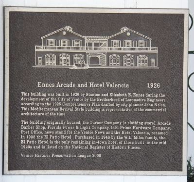 Ennes Arcade and Hotel Valencia 1926 Marker image. Click for full size.