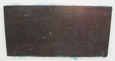 Topeka Tornado Victims Memorial Marker. Click for full size. Topeka Tornado Victims Memorial Marker image. Click for full size.