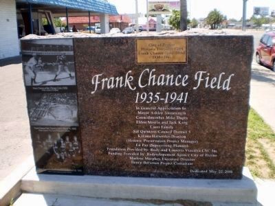 Reverse Side of Frank Chance Field 1935-1941 Marker image. Click for full size.