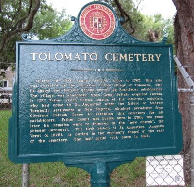 Tolomato Cemetery Marker image. Click for full size.