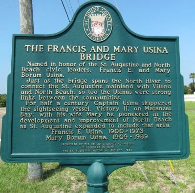 The Francis and Mary Usina Bridge Marker. Click for full size. The Francis and Mary Usina Bridge Marker image. Click for full size.