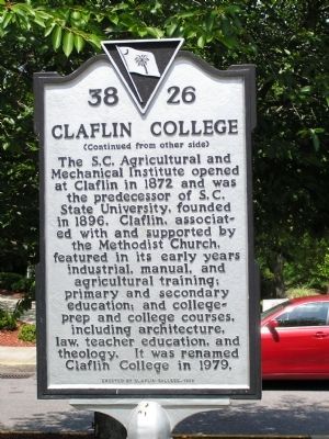 Claflin College Marker Reverse image. Click for full size.