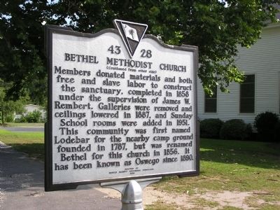 Bethel United Methodist Church Marker Reverse image. Click for full size.
