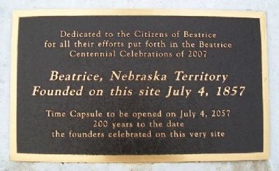 Founding of Beatrice, Nebraska Territory Marker image. Click for full size.