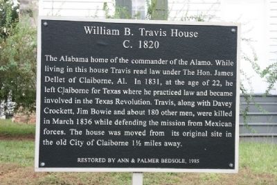 William B. Travis House C. 1820 Marker image. Click for full size.