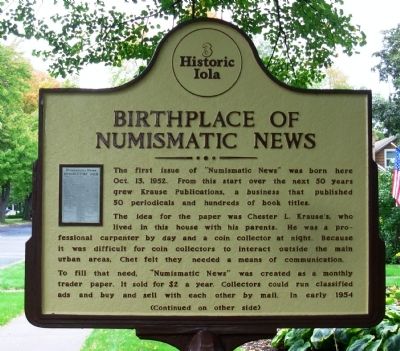 Birthplace of Numismatic News Marker image. Click for full size.