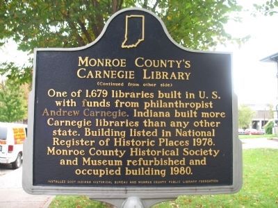Monroe County's Carnegie Library Marker. Click for full size. Monroe County's Carnegie Library Marker image. Click for full size.