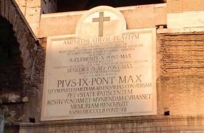 Roman Catholic signage at the amphitheatre's main entrance, image. Click for full size.