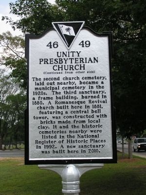 Unity Presbyterian Church Marker Reverse image. Click for full size.