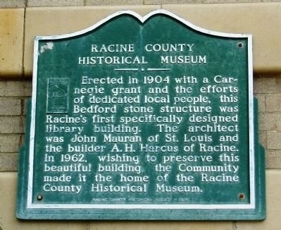Racine County Historical Museum Marker. Click for full size. Racine County Historical Museum Marker image. Click for full size.