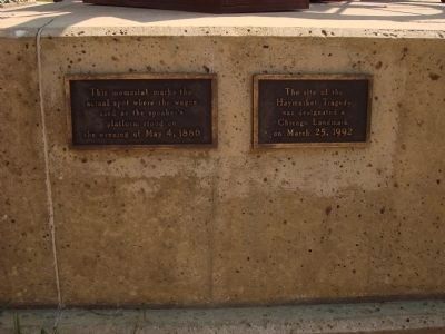 Site of the Haymarket Tragedy plaques on the north side of the monumeny image. Click for full size.