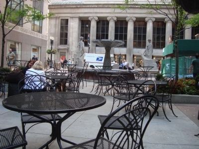 View of the Chicago Board of Trades Statues from inside the LaSalle Street Plaza image. Click for full size.