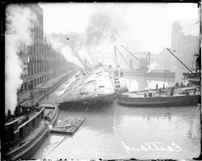 The <i>Eastland</i> Being Righted Following the Disaster. Click for full size. The <i>Eastland</i> Being Righted Following the Disaster image. Click for full size.