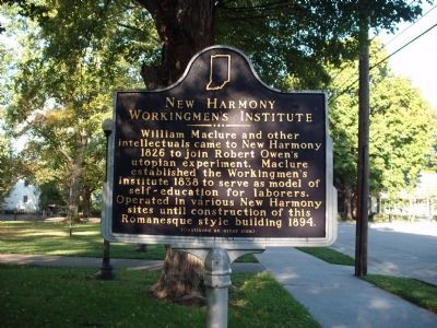 Side 'One' - - New Harmony Workingmen's Institute Marker. Click for full size. Side 'One' - - New Harmony Workingmen's Institute Marker image. Click for full size.