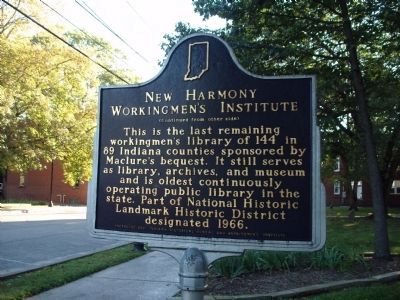 Side 'Two' - - New Harmony Workingmen's Institute Marker. Click for full size. Side 'Two' - - New Harmony Workingmen's Institute Marker image. Click for full size.